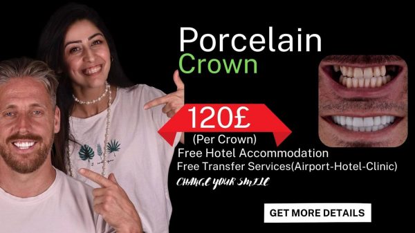 Porcelain Crown Treatment in Turkey for £120 Per Crown, Including Free Hotel Accommodation and Transfer Services. Offered by Dental Holiday Turkey Antalya.