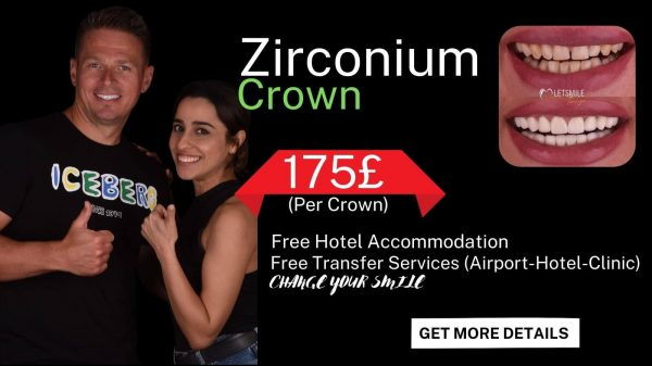 Zirconium Crown Treatment in Turkey for £175 Per Crown, Including Free Hotel Accommodation and Transfer Services. Offered by Dental Holiday Turkey Antalya.